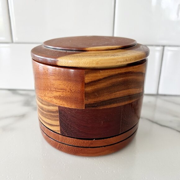 Mid Century Modern Teak Coaster Set Wood Box & 5 Coasters Handturned - Picture 2 of 10